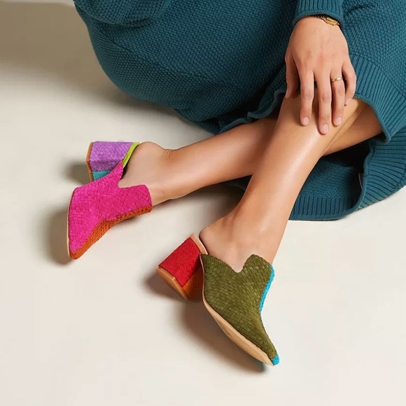 Charlotte Stone Mae Colorful Rainbow Woven Leather Mules Nassau Size 9 - Picture 3 of 15